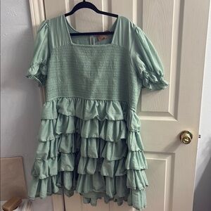 JessaKae Green Babydoll Dress with Ruffled Tiers